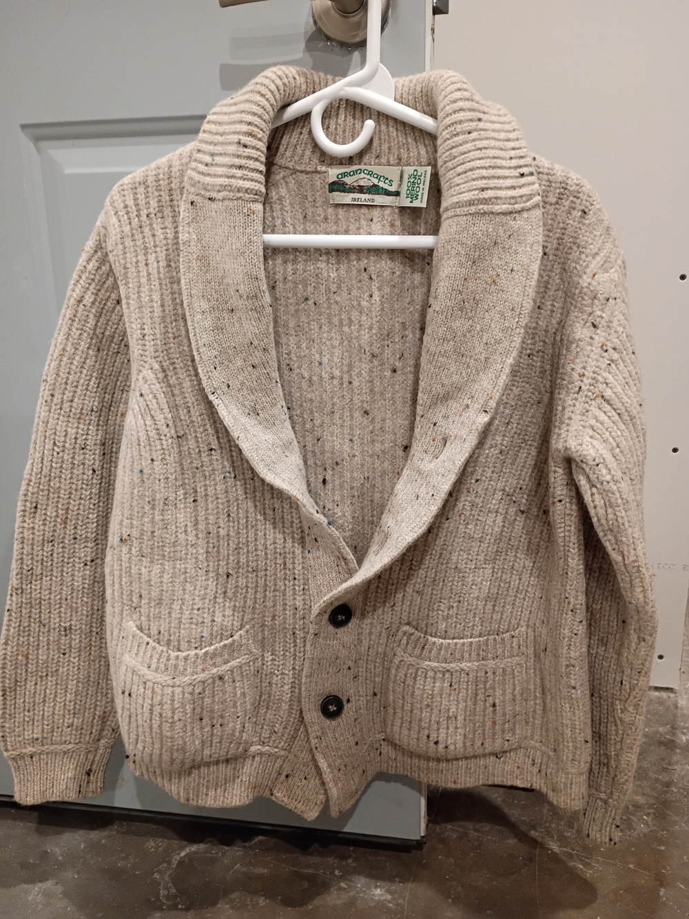 Aran Crafts Oatmeal Speckled Shawl Collar Cardigan Large
